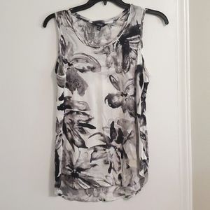 Black and white brush stroke floral tank